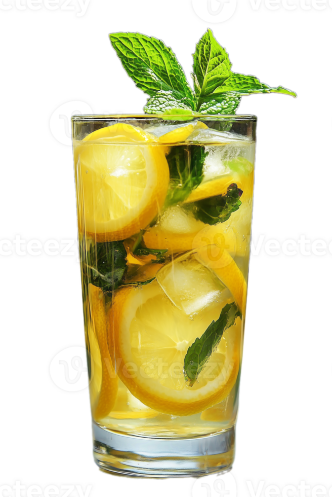 Cocktail with lemon, mint and ice on transparent background png