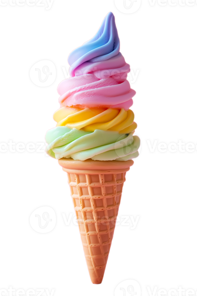 Delicious multicolored ice cream in a waffle cone png