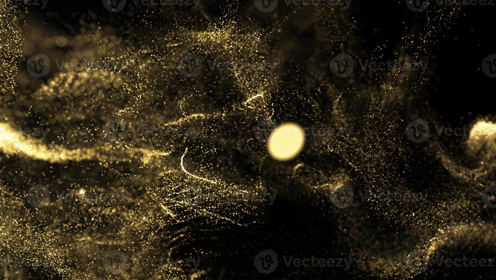 Abstract Golden Dust Particles in Motion on Black Background photo