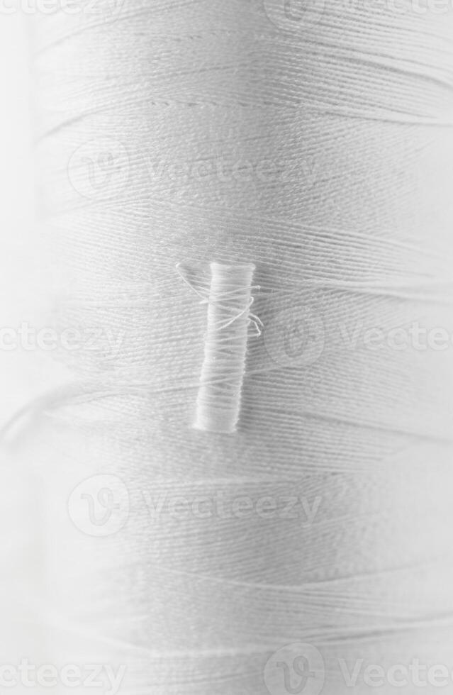 Close-up of White Thread Texture with Soft Fibers and Fine Lines photo