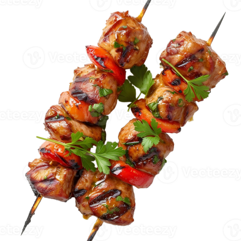 Chicken kebabs on skewers with parsley png