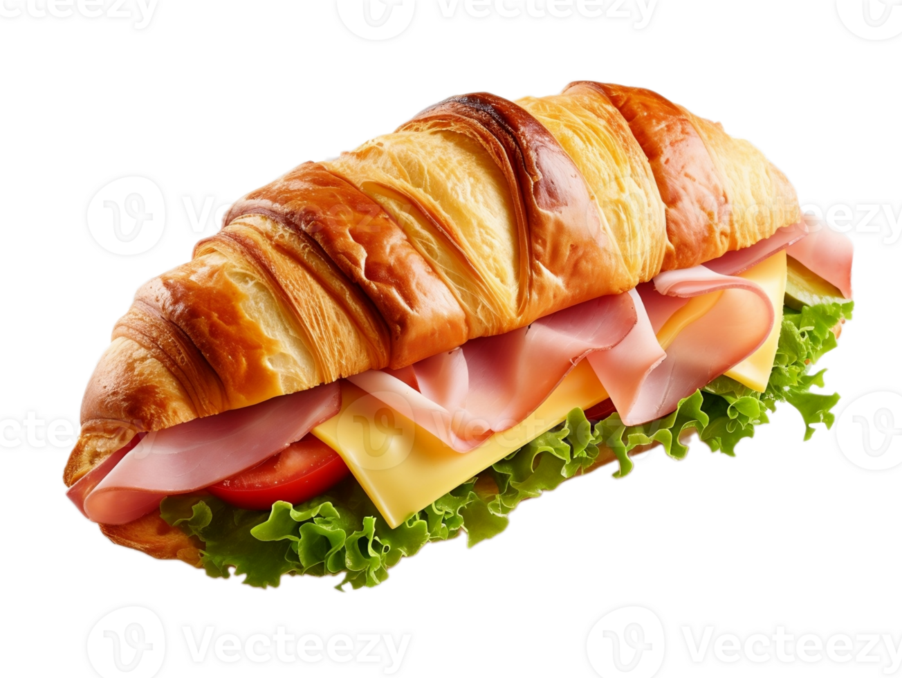 A croissant sandwich with ham, cheese and lettuce png