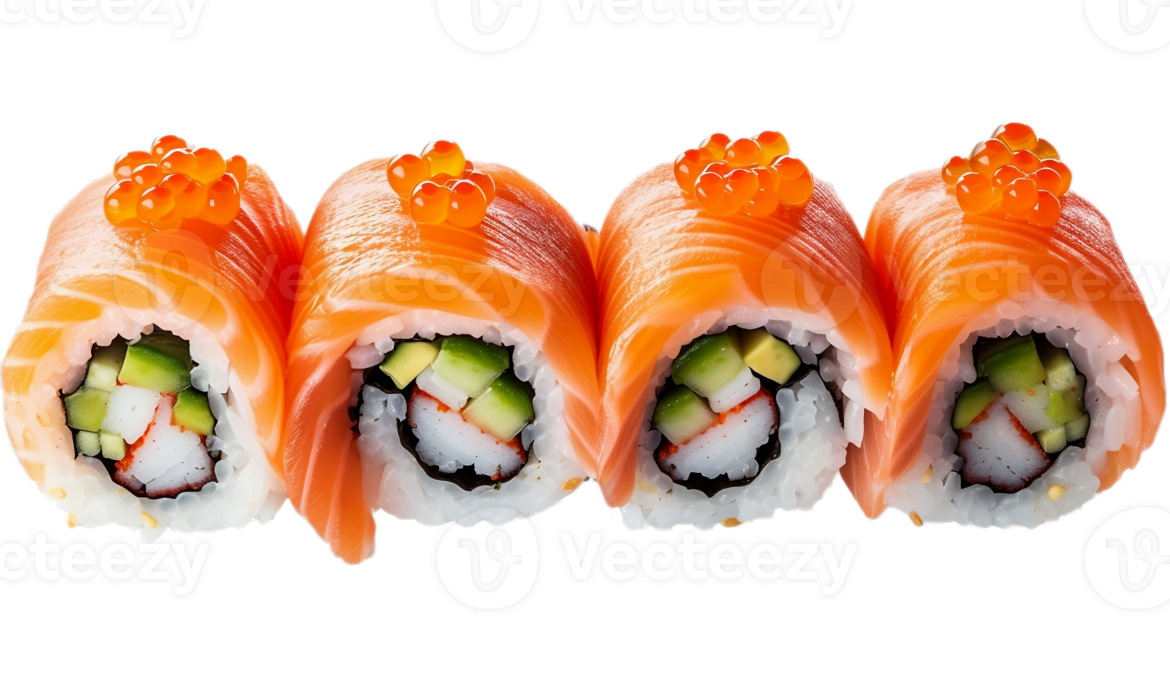 Sushi roll with salmon, avocado and cucumber isolated on transparent background png