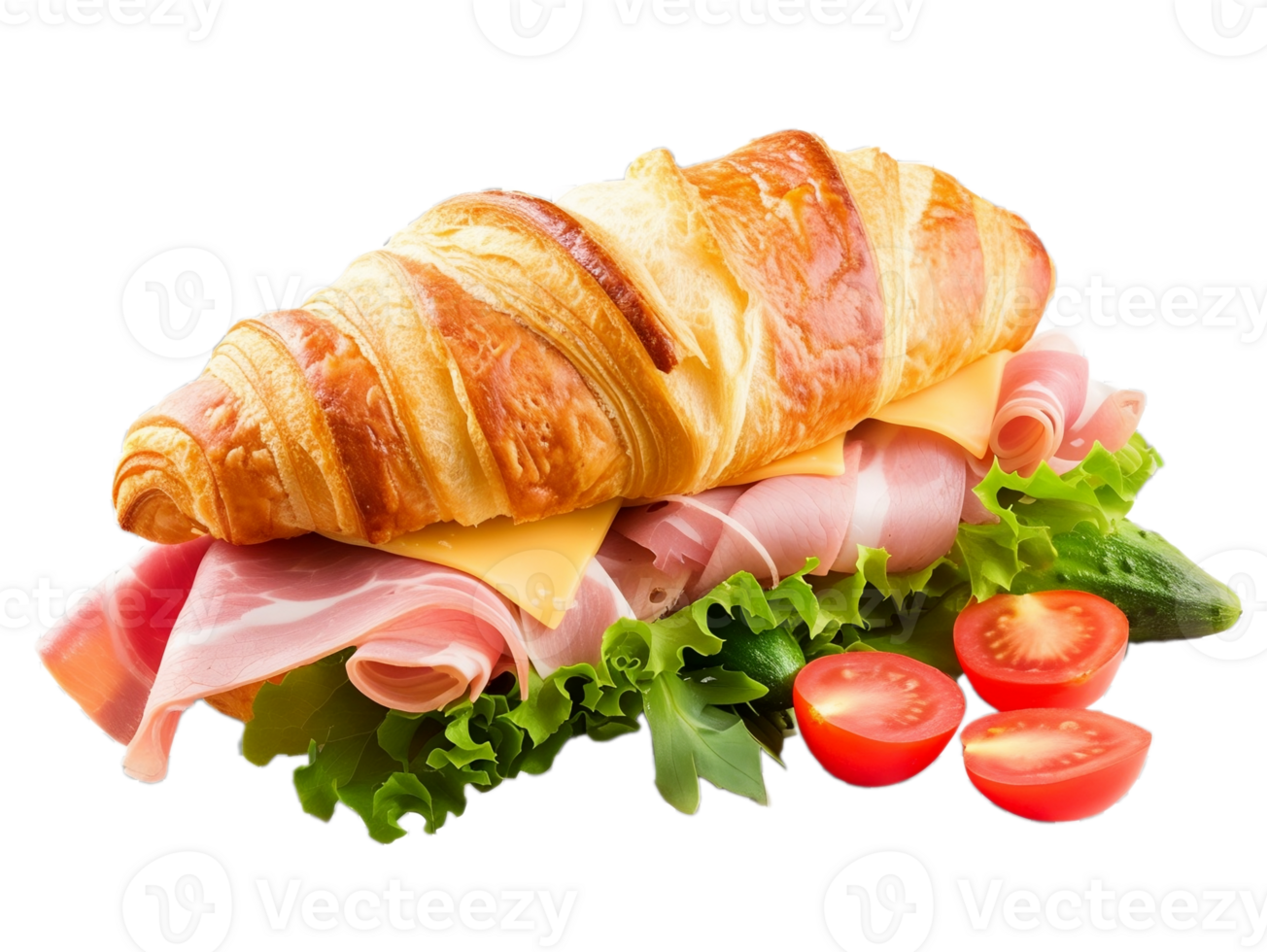 Croissant sandwich with ham, lettuce and tomatoes png