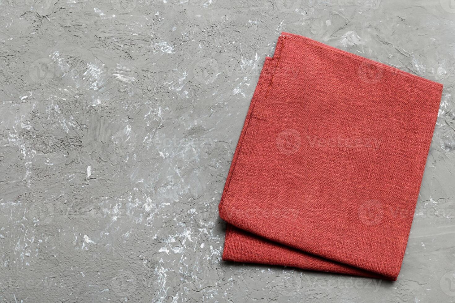 Red Kitchen Napkin Flat Lay, Top View, Empty Space for Mockup photo