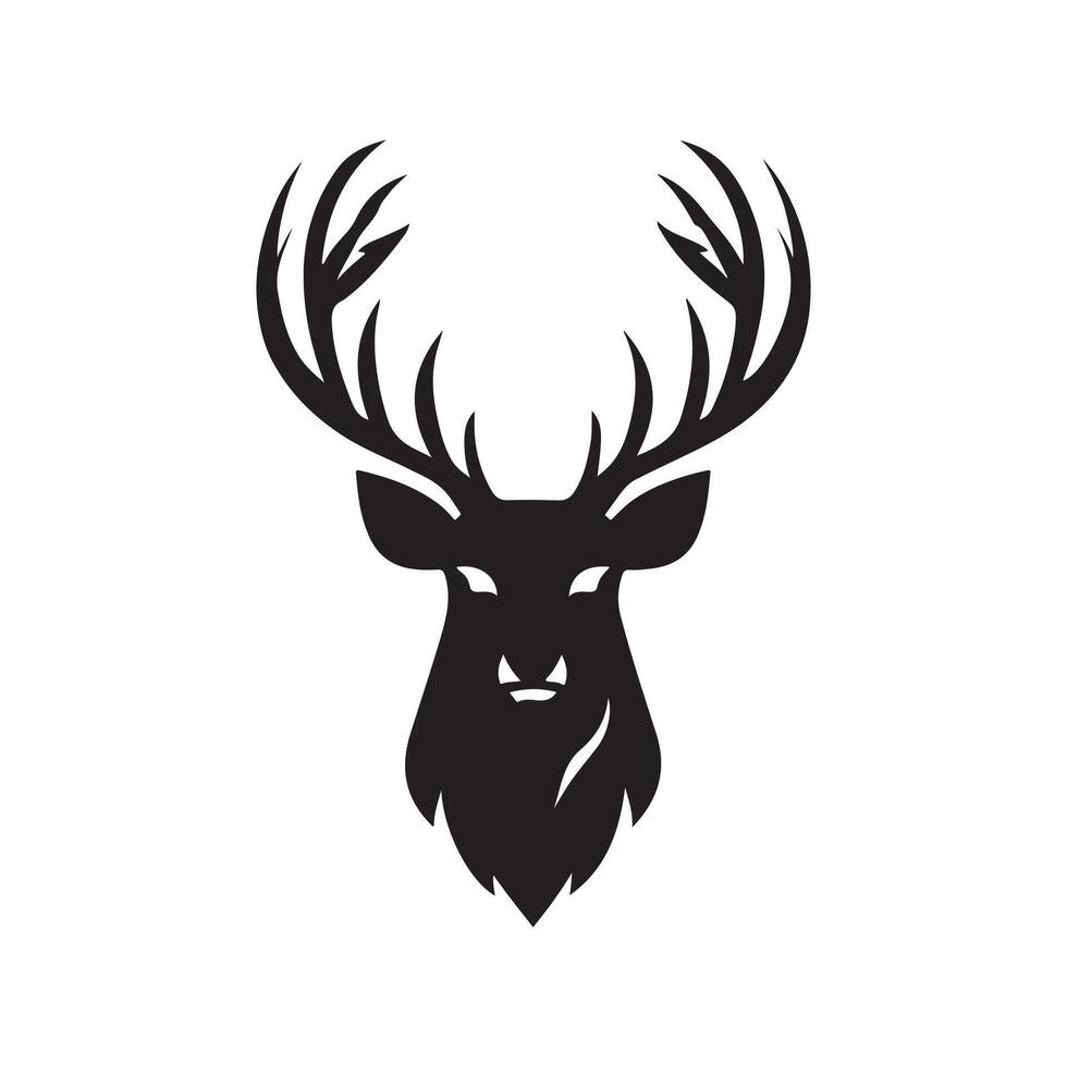 Deer head silhouette icon, black and white vector
