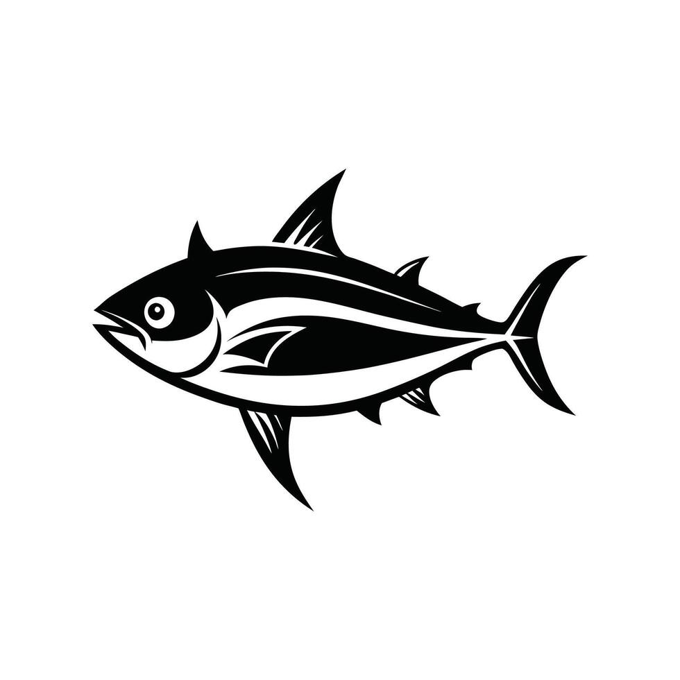 Black and white illustration of a tuna fish vector