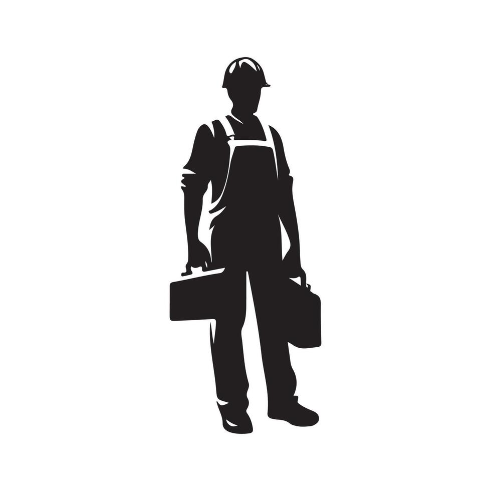 A silhouette of a man with a toolbox vector
