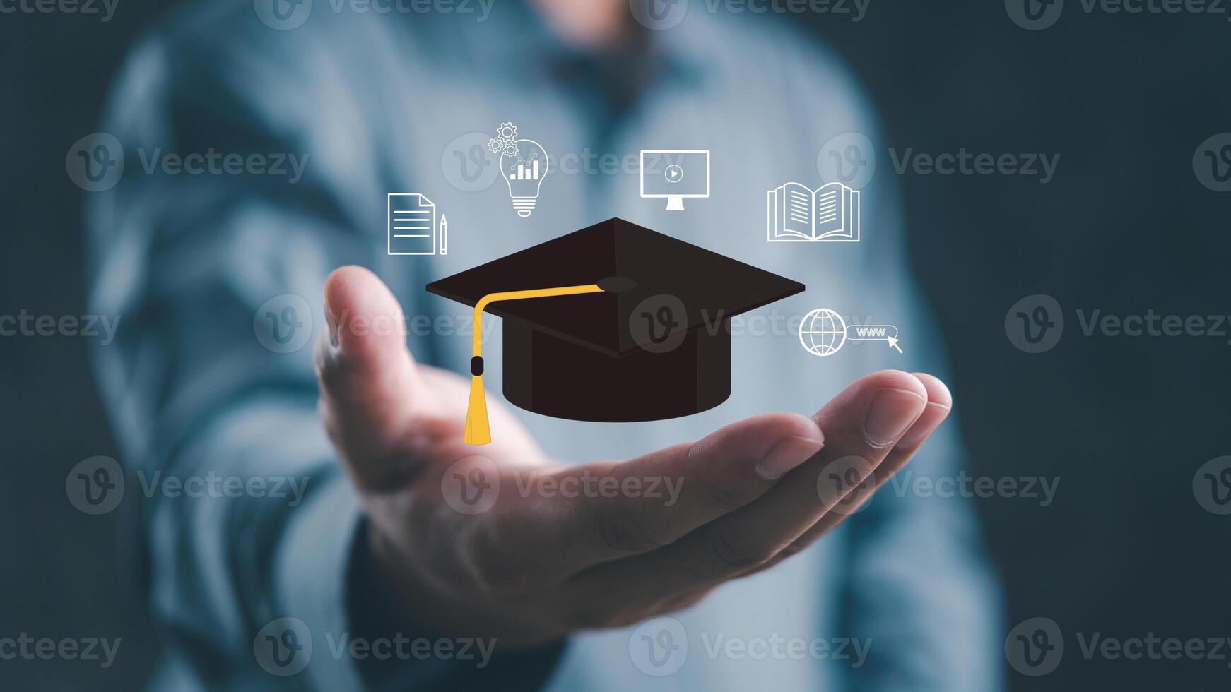 Digital Education Concept with Graduation Cap photo