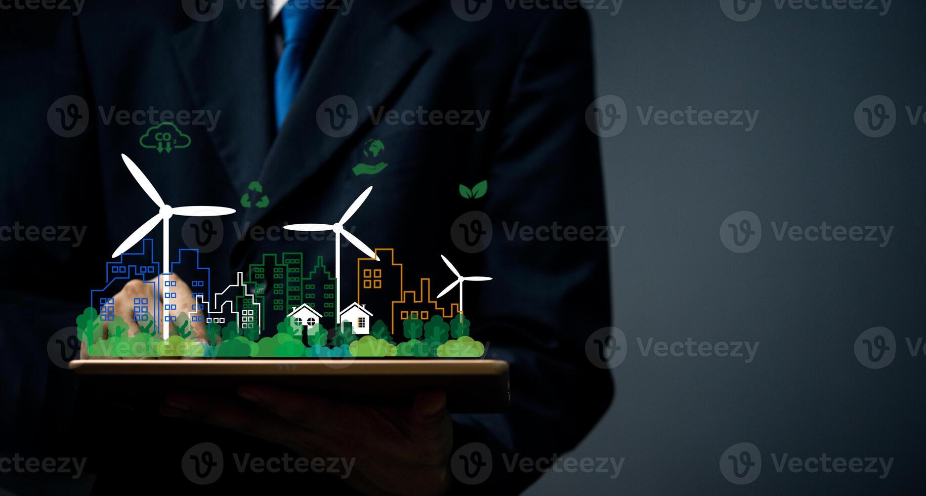 Green technology, sustainable development and reduction of pollution and global warming make the environment friendly. photo