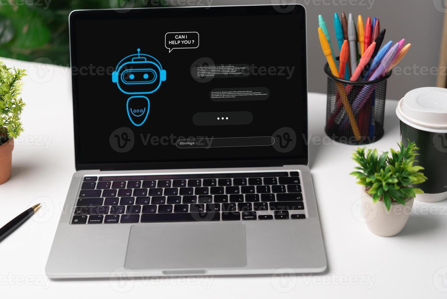 AI artificial intelligence technology that allows robots to help with prompts to write content or manage information through chat conversations photo