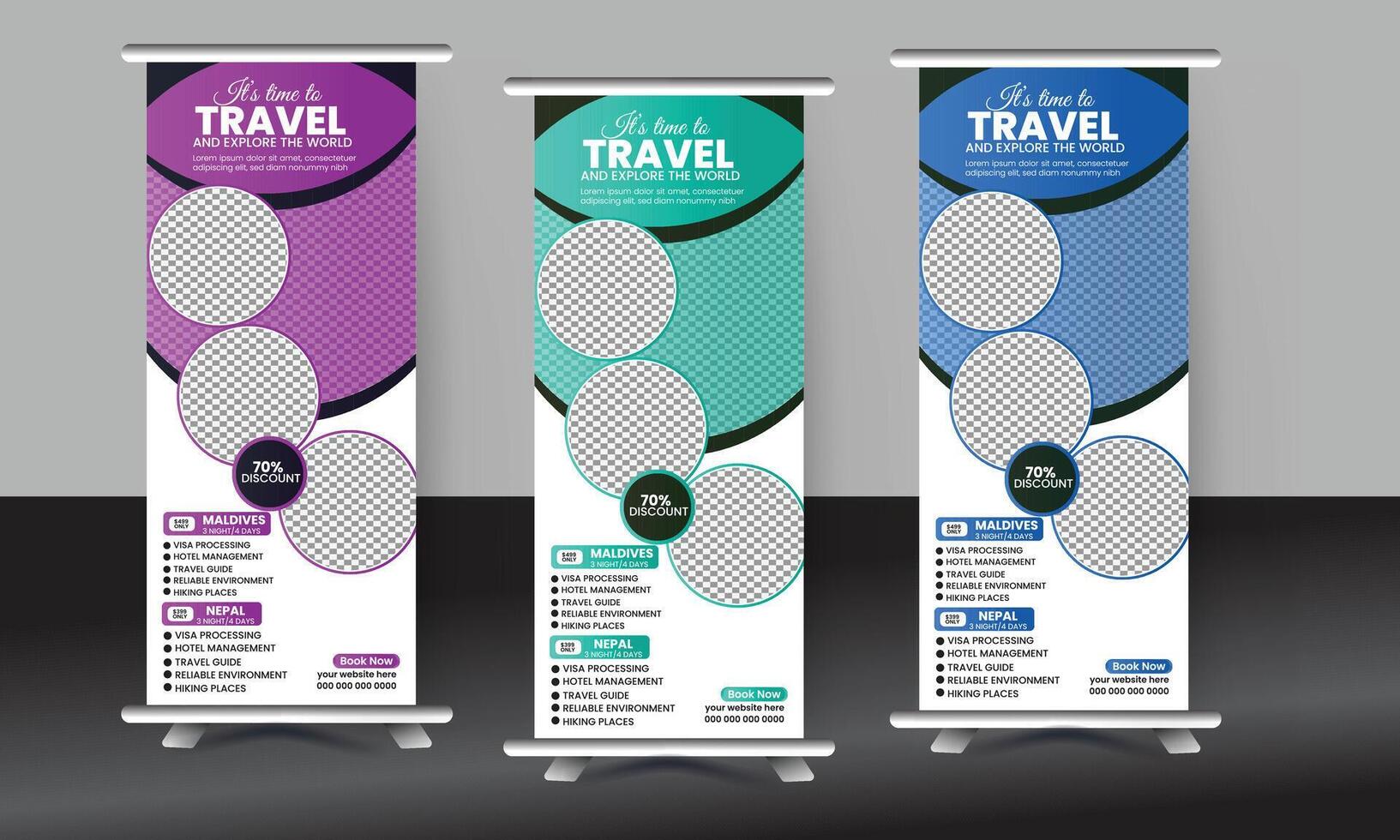 Travel Roll-Up Banner. vector