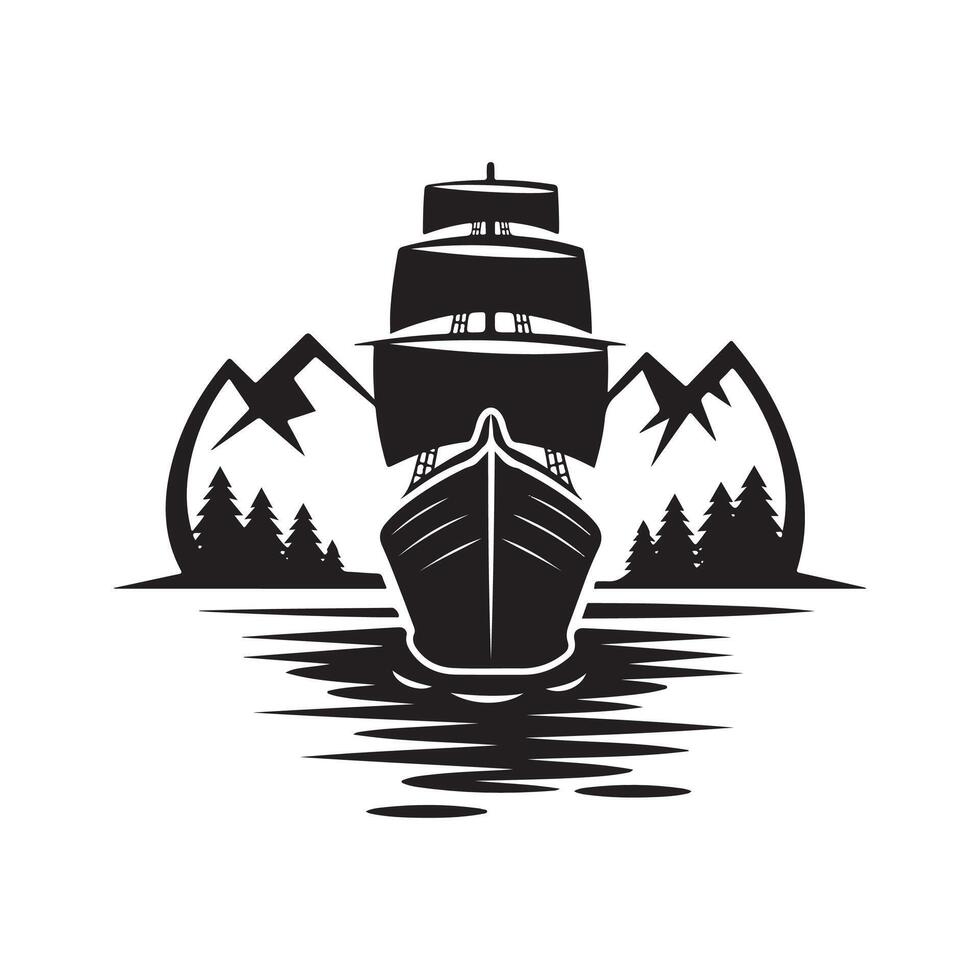 A black and white logo for a ship on the water vector