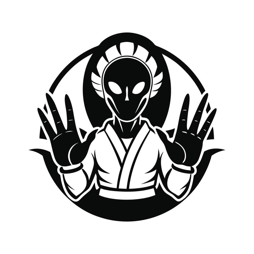 Alien karate man with hands up in front of him vector