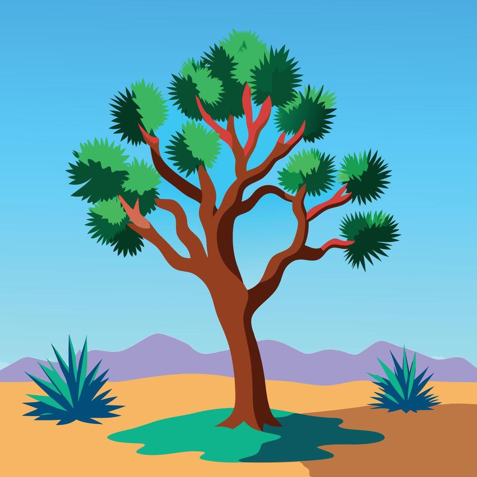 A cartoon tree in the desert with a blue sky vector