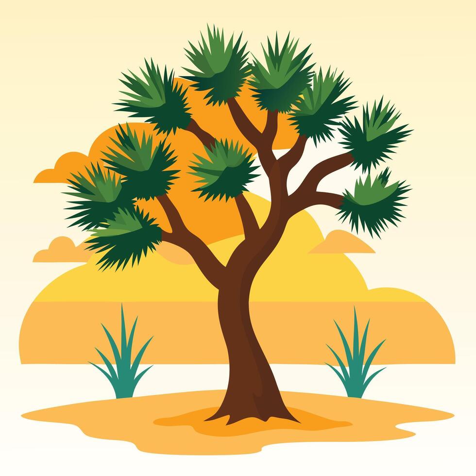 Joshua tree in desert landscape with sunset background vector