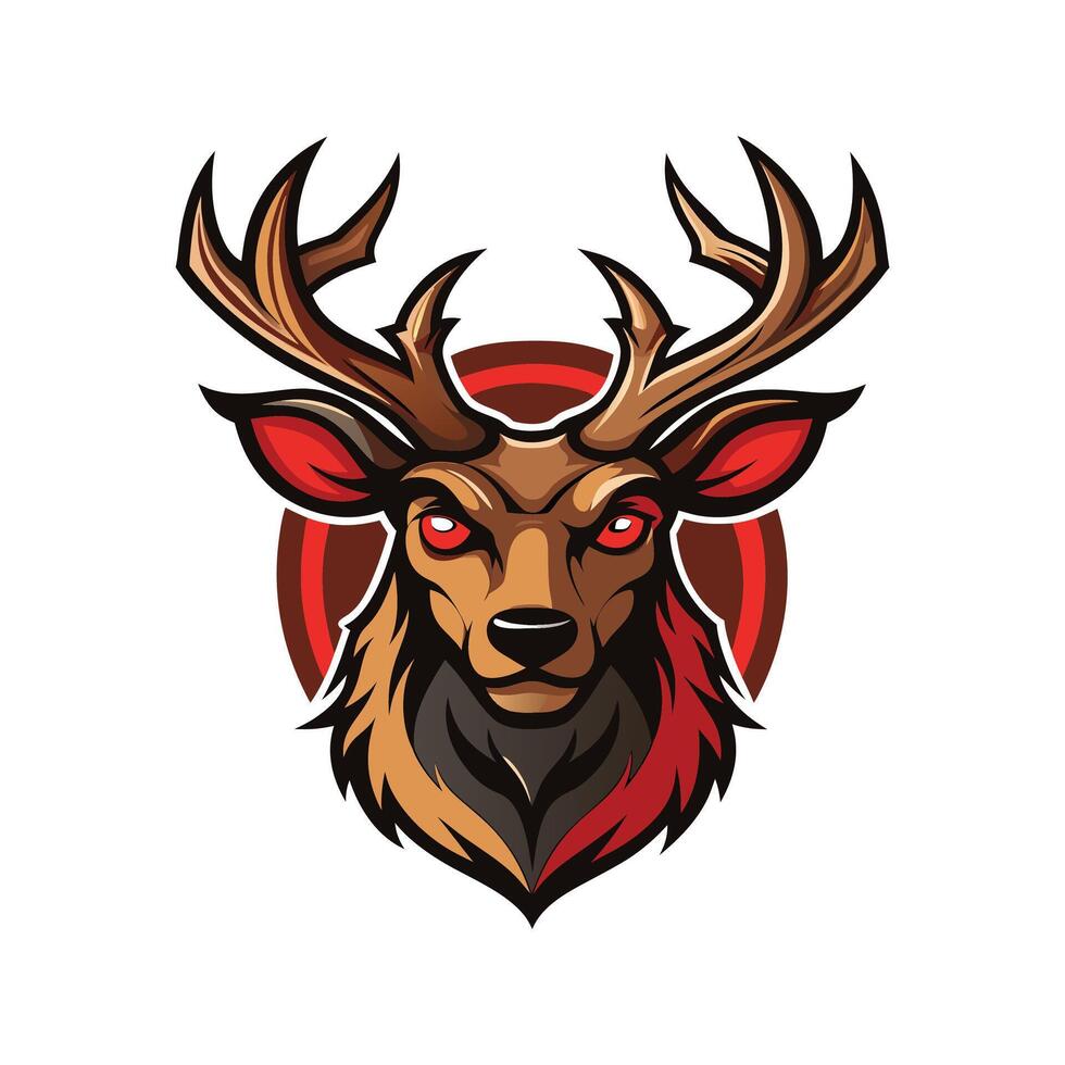 A deer head with red eyes and horns vector