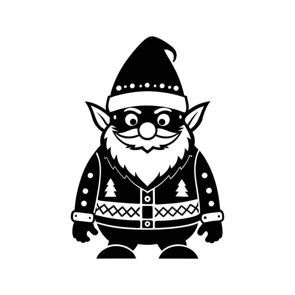 A black and white illustration of a gnome vector