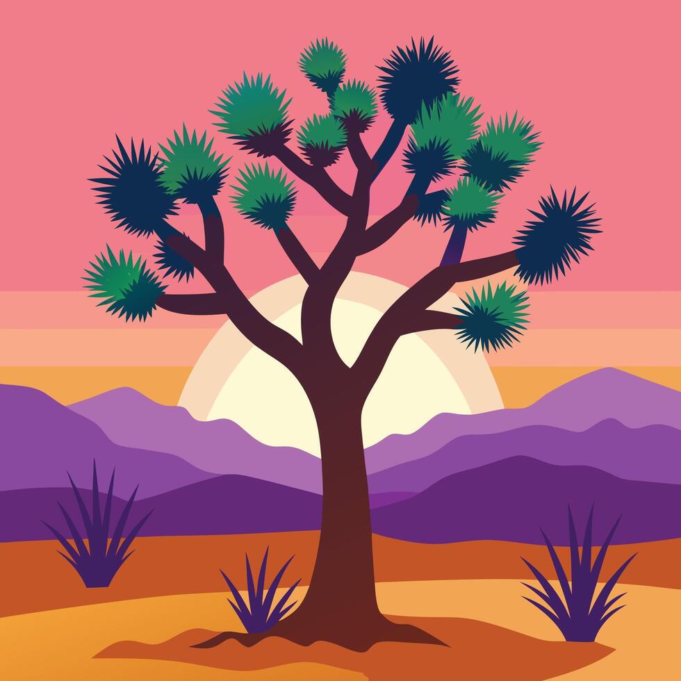 Joshua tree in the desert at sunset vector