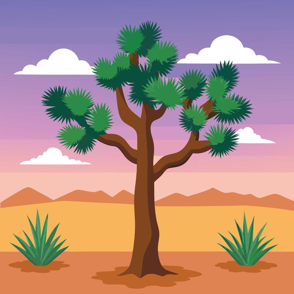 Joshua tree in desert landscape illustration vector