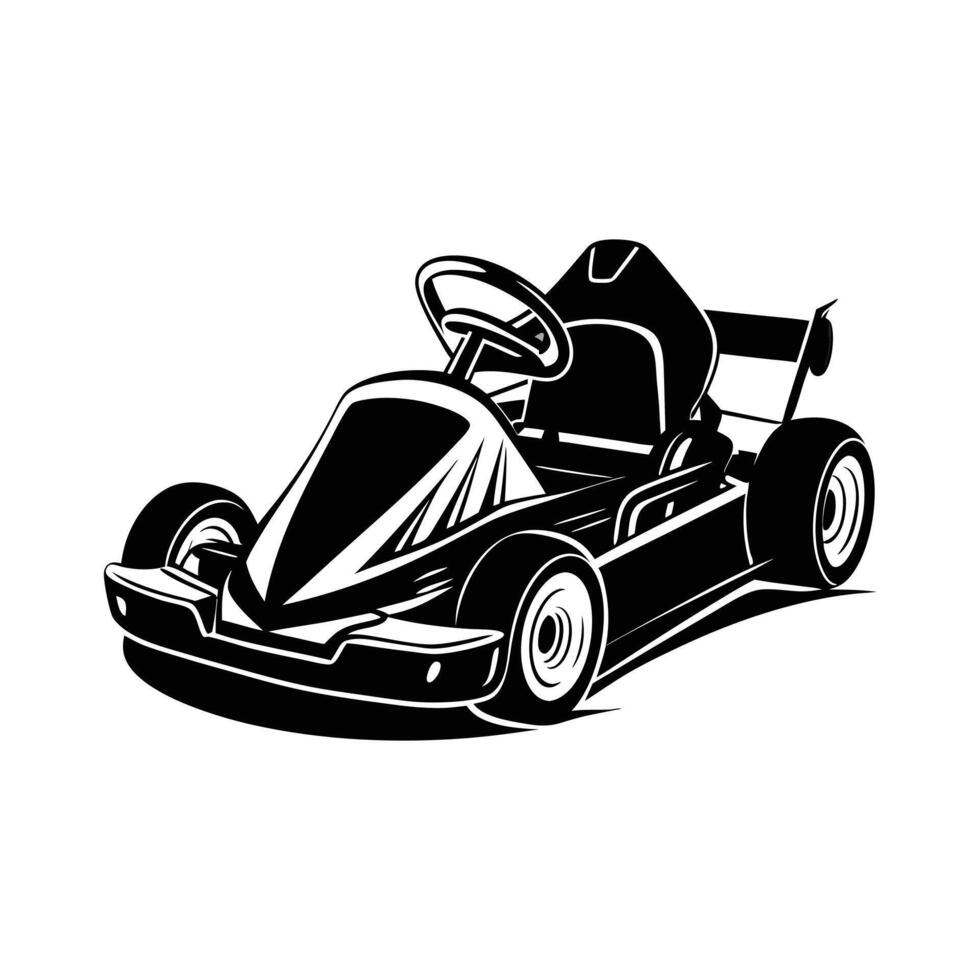 A black and white illustration of a go kart vector