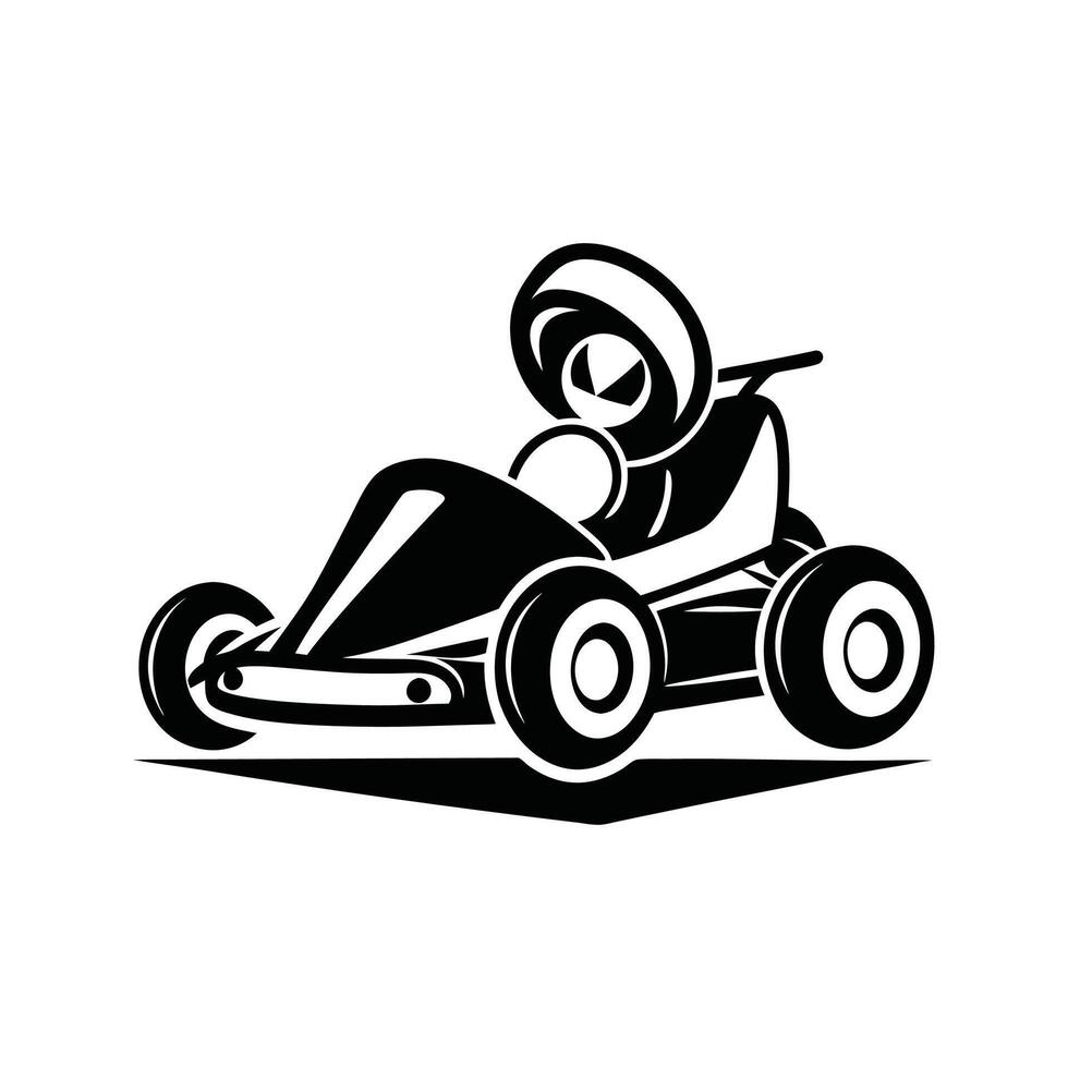A black and white logo of a go kart vector