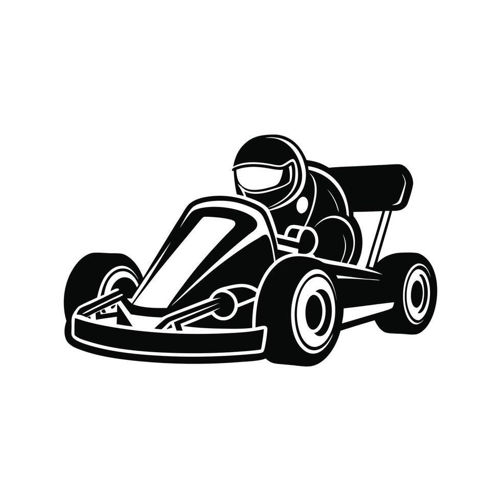 A black and white illustration of a go kart racer vector