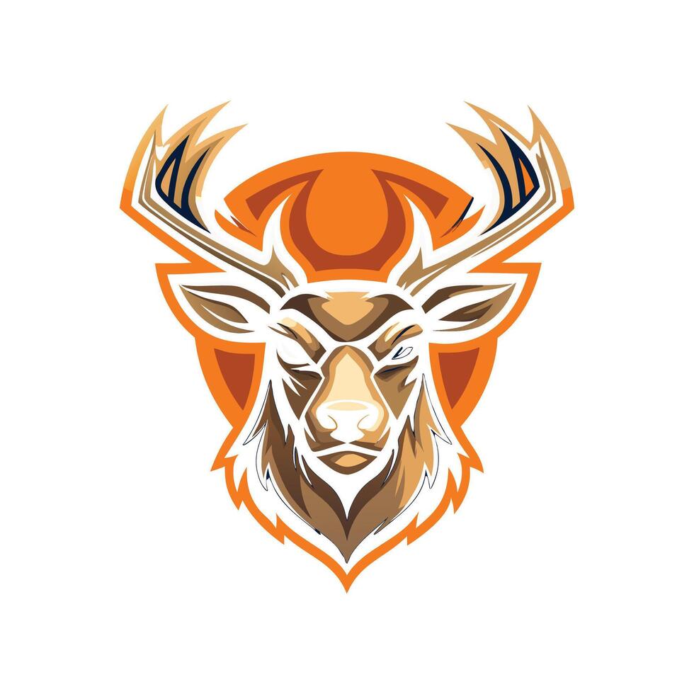 The head of a deer is shown in an orange and white color vector
