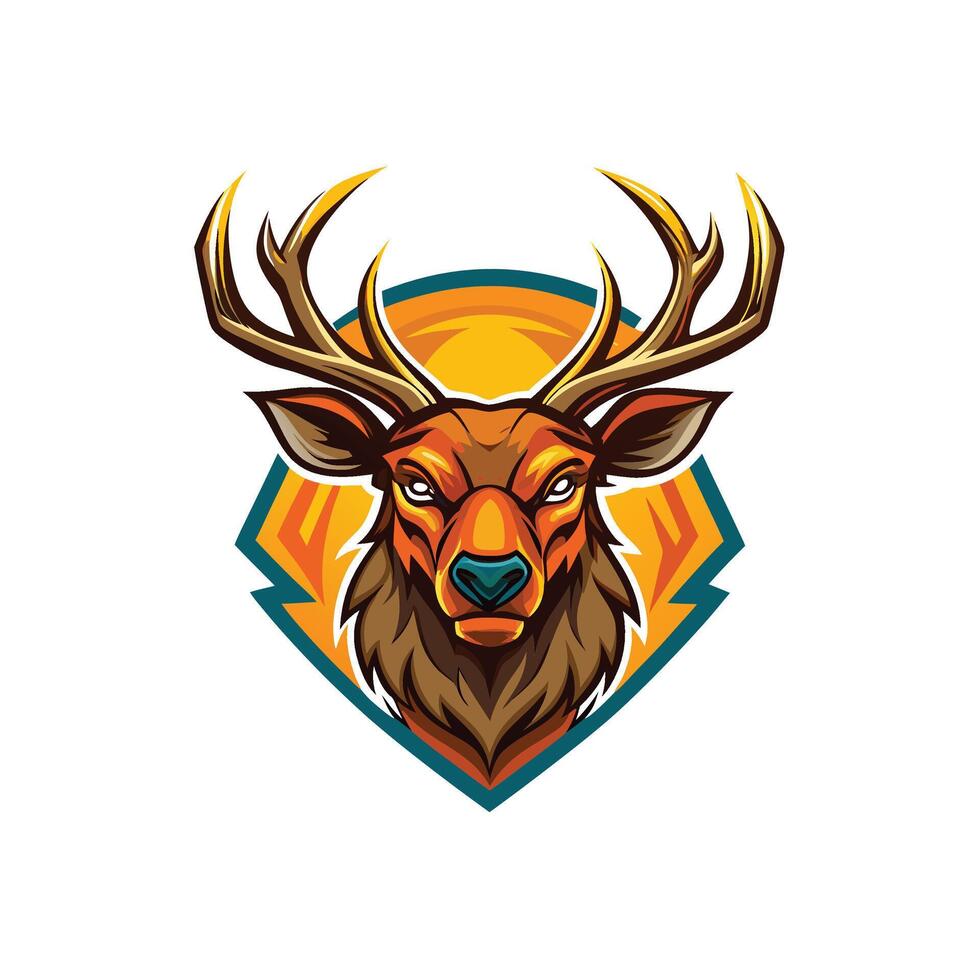 A deer head with horns on the shield vector