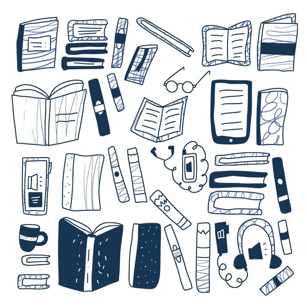 Set of books in doodle style. illustration. vector