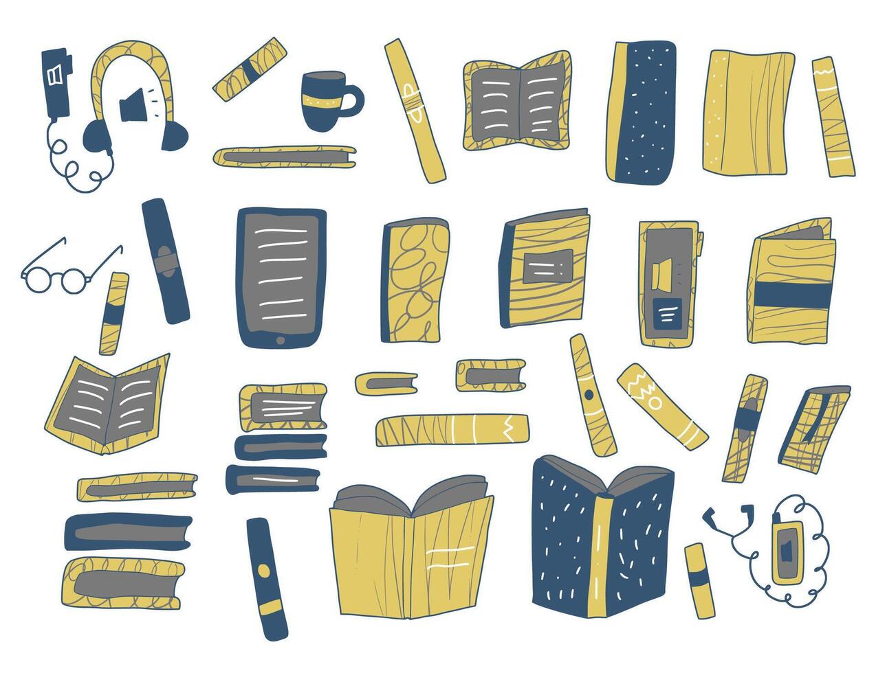 Set of books in doodle style. illustration. vector