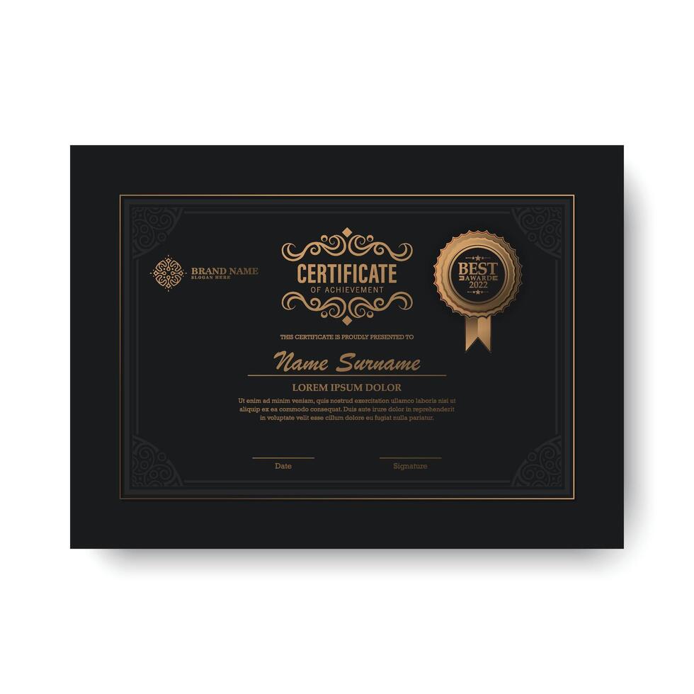 Luxury Dark Gold achievement certificate best award diploma design vector