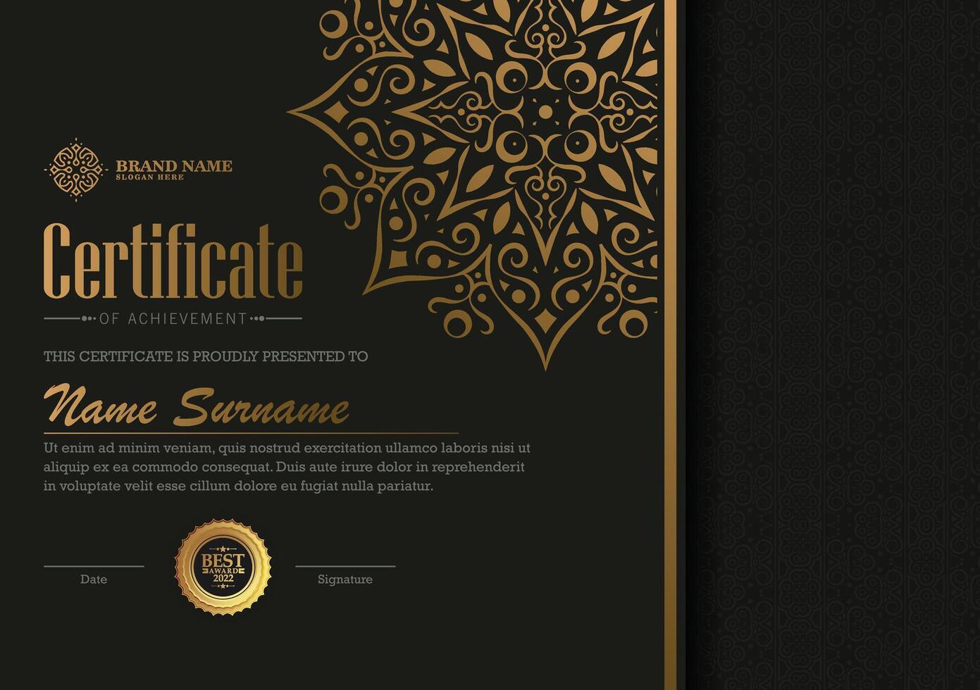 Luxury mandala certificate award diploma vector