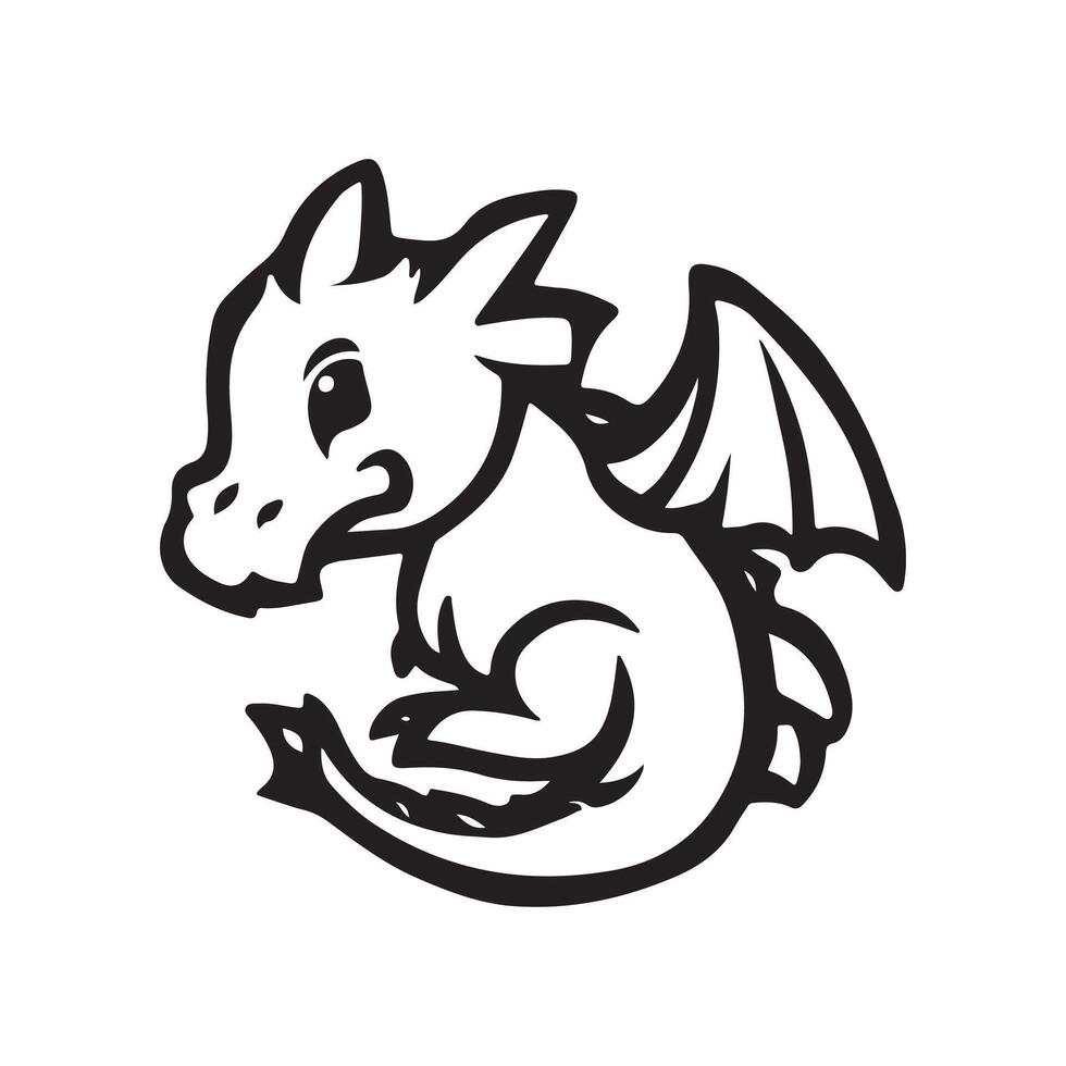 A black and white drawing of a dragon vector