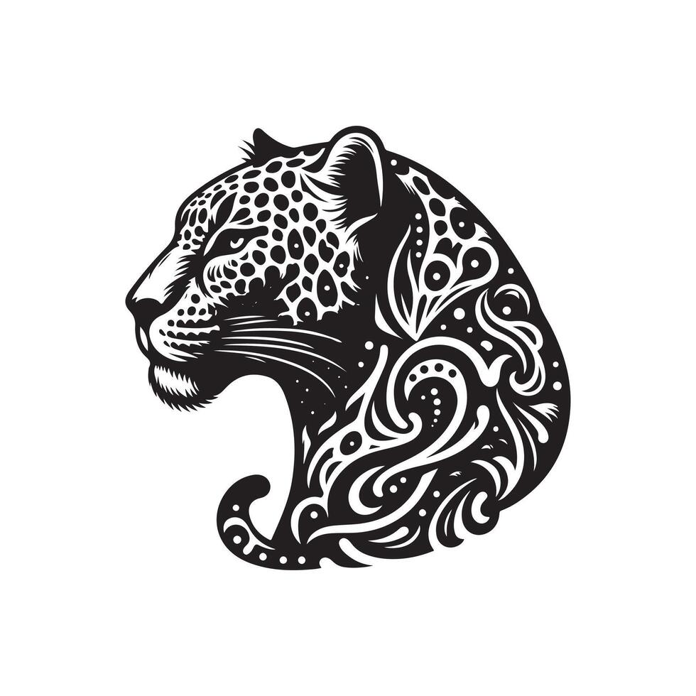 A black and white leopard head with ornate patterns vector