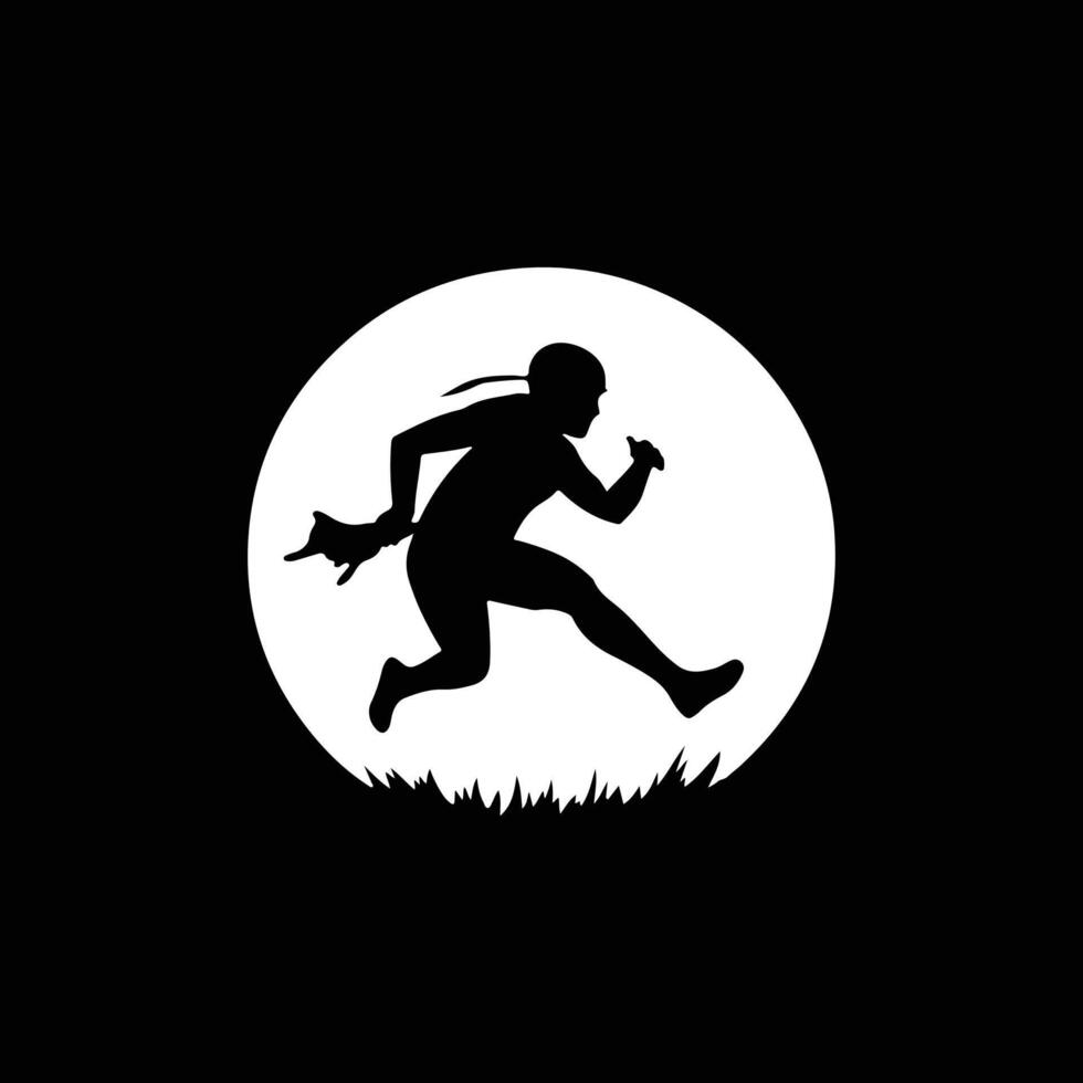 A silhouette of a woman running in the grass vector