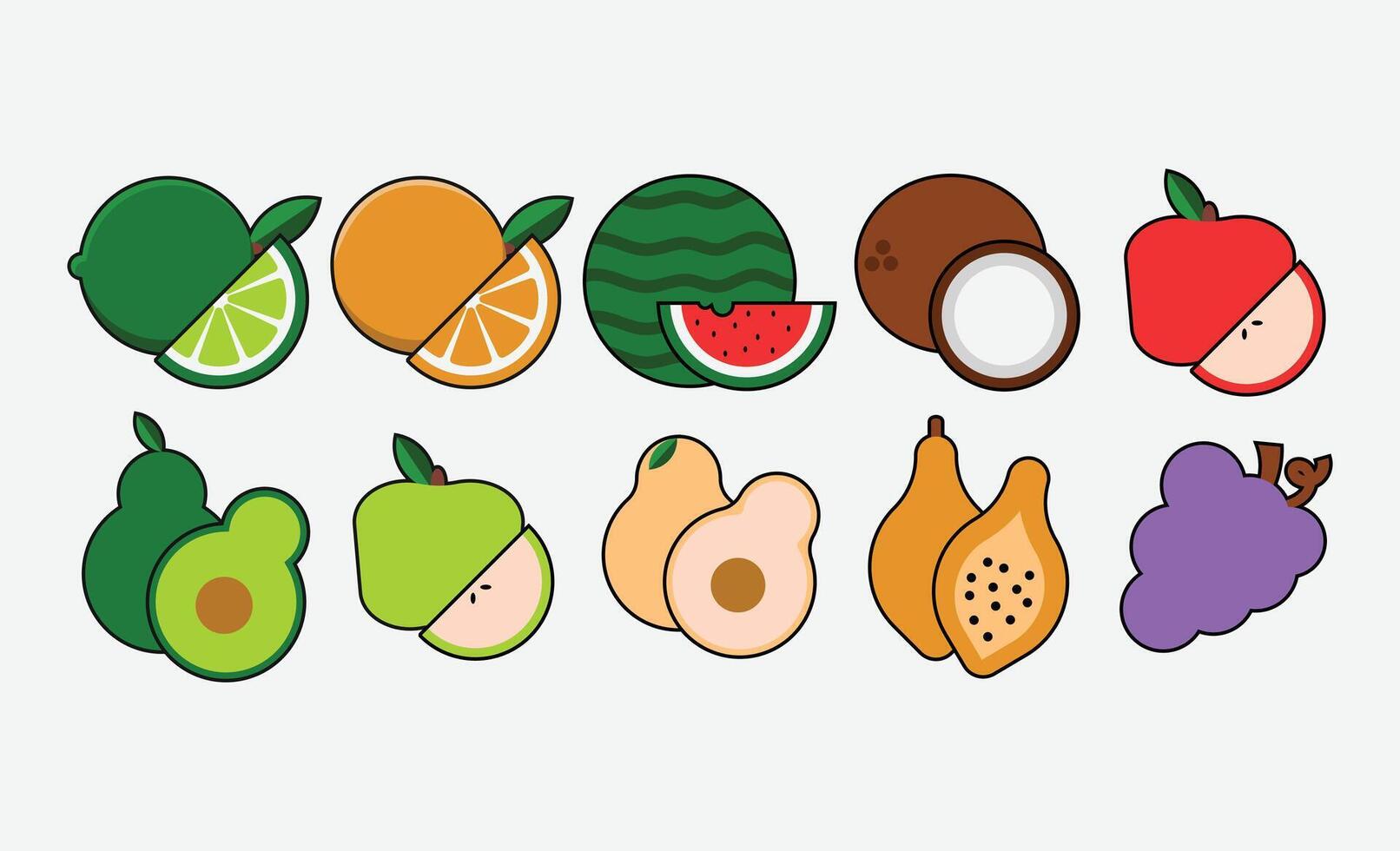 Semi Bold Fruits Illustration Set vector