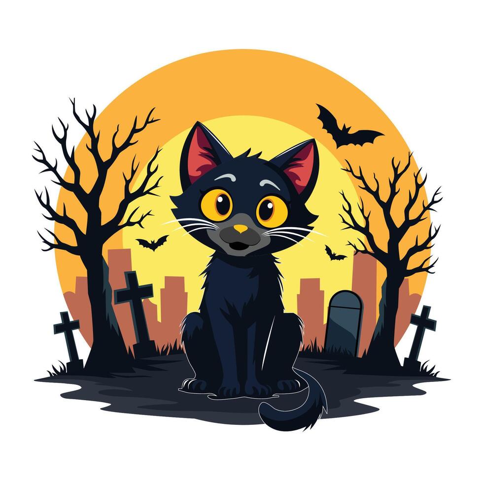 A black Halloween cat in a flat design. vector