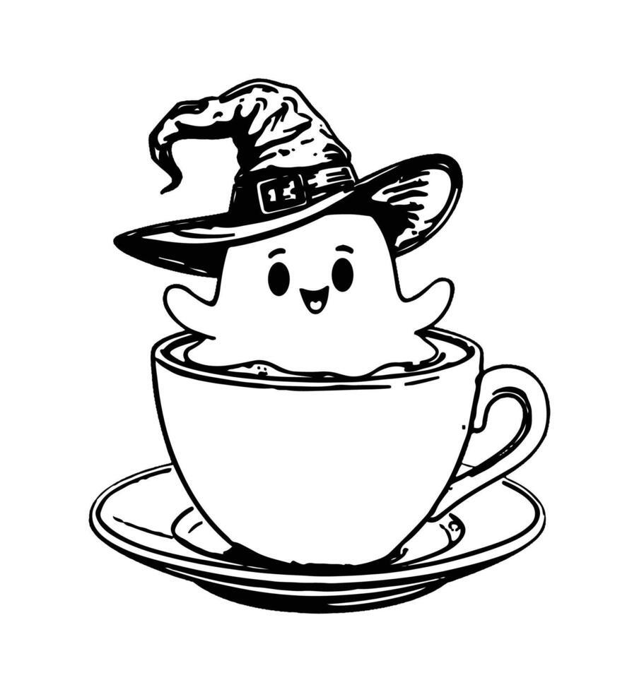A cartoon ghost in a cup of tea vector
