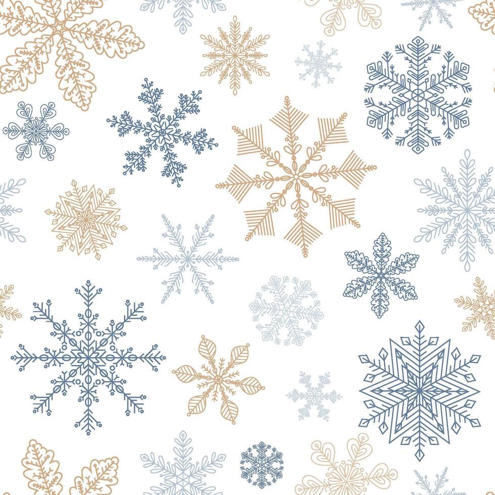 Winter pattern with silver and gold snowflakes on transparent background Simple Christmas seamless pattern with geometric motif New year ornament Design web, wrapping, wallpaper, cover, textile vector