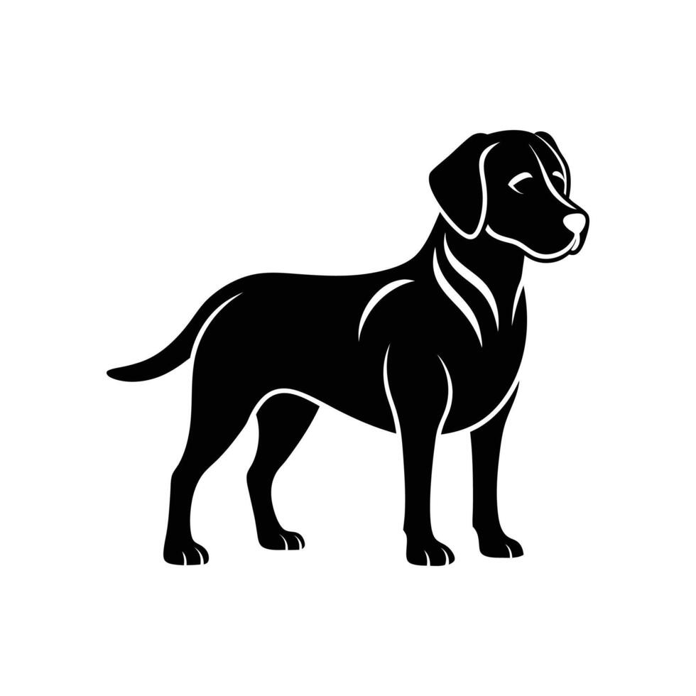 Black labrador dog silhouette on white background vector