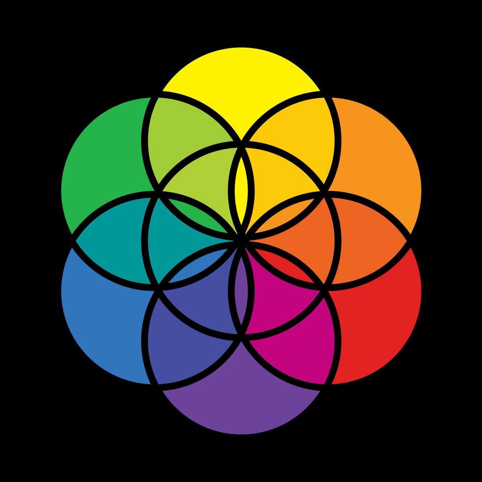 Colorful flower of life, Color spectrum isolated on black background vector