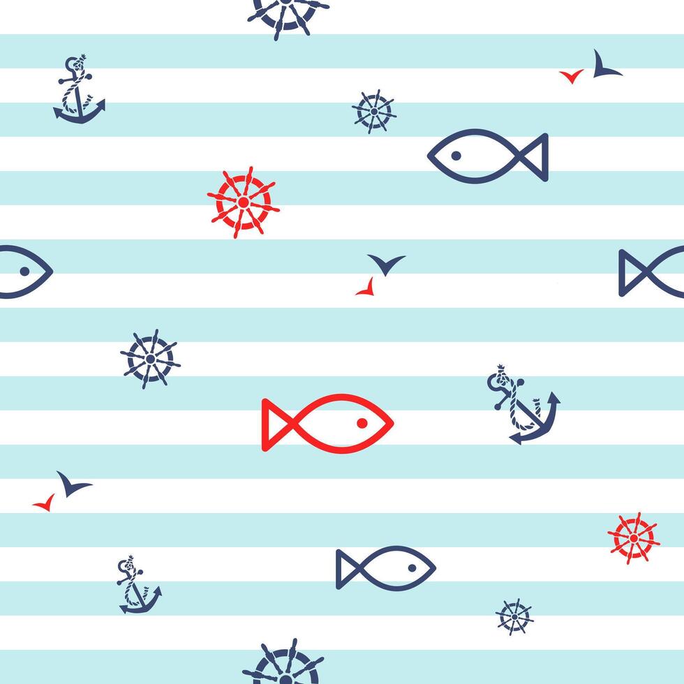 Simple Nautical Marine seamless pattern, Summertime texture, decorative tile. vector