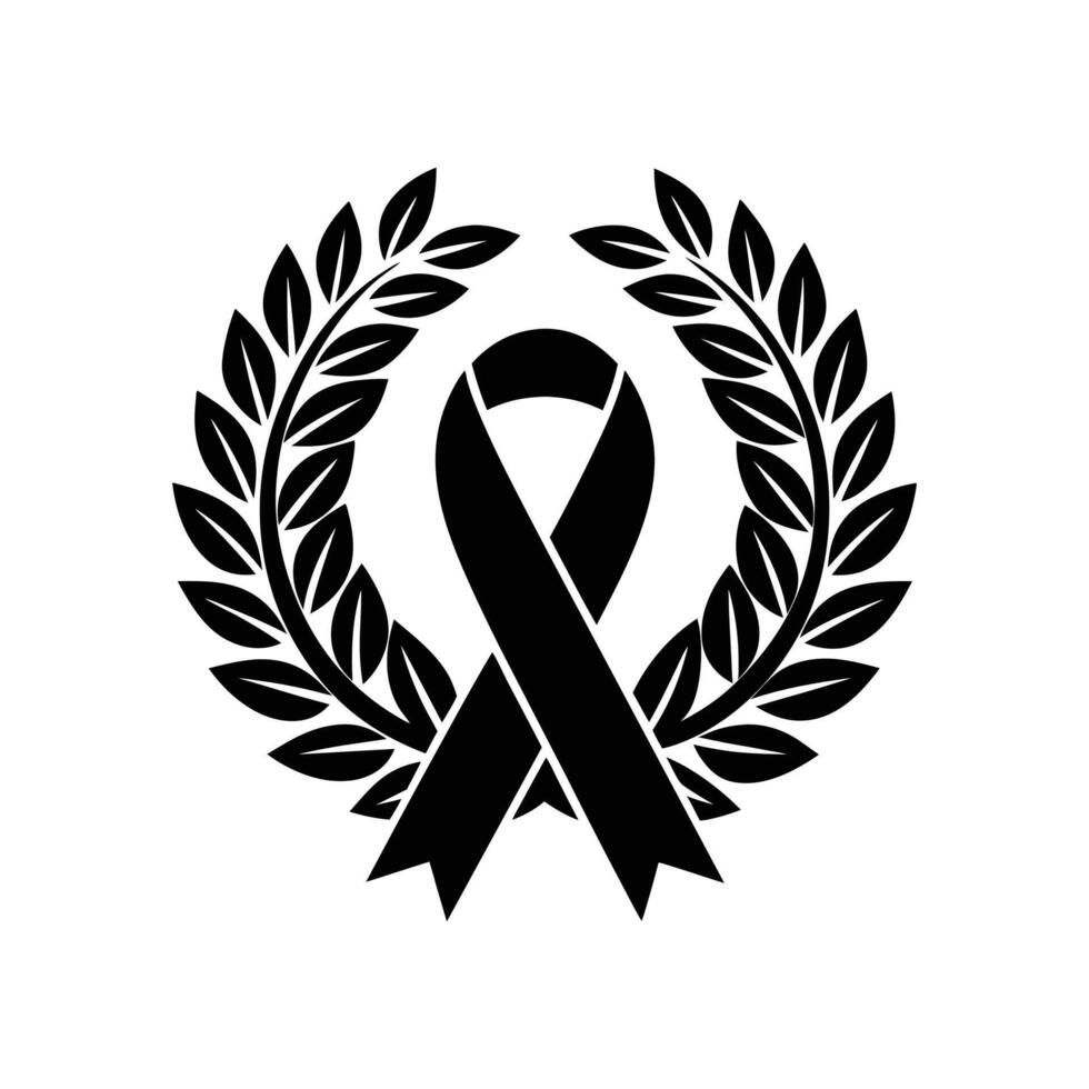Black ribbon with laurel wreath icon vector