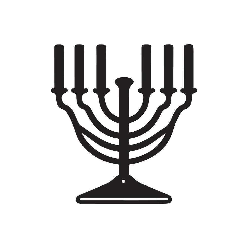 A black and white illustration of a menorah vector