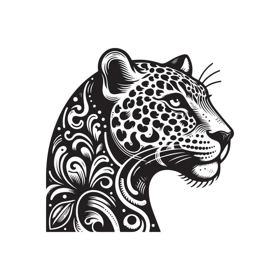 A leopard head with floral patterns on it vector