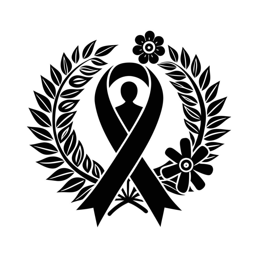 Black ribbon with flowers and a man silhouette vector