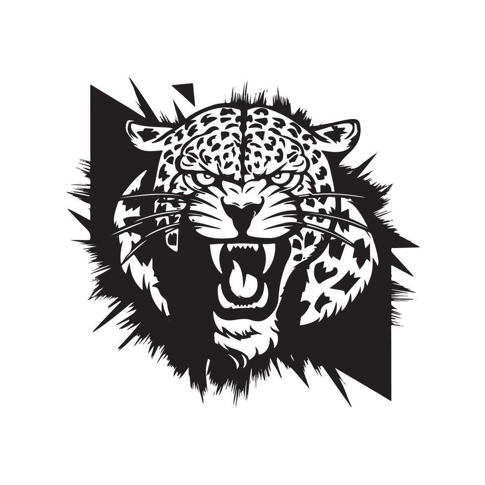 A black and white jaguar head with a black background vector