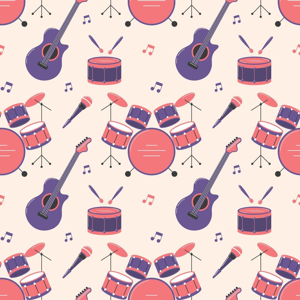 Seamless pattern with musical instruments. Flat style illustration, background vector