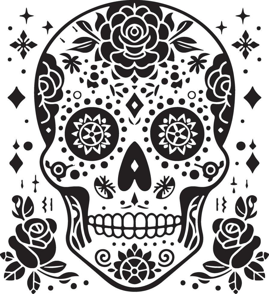 Traditional Mexican Skull Silhouette for Tattoo vector